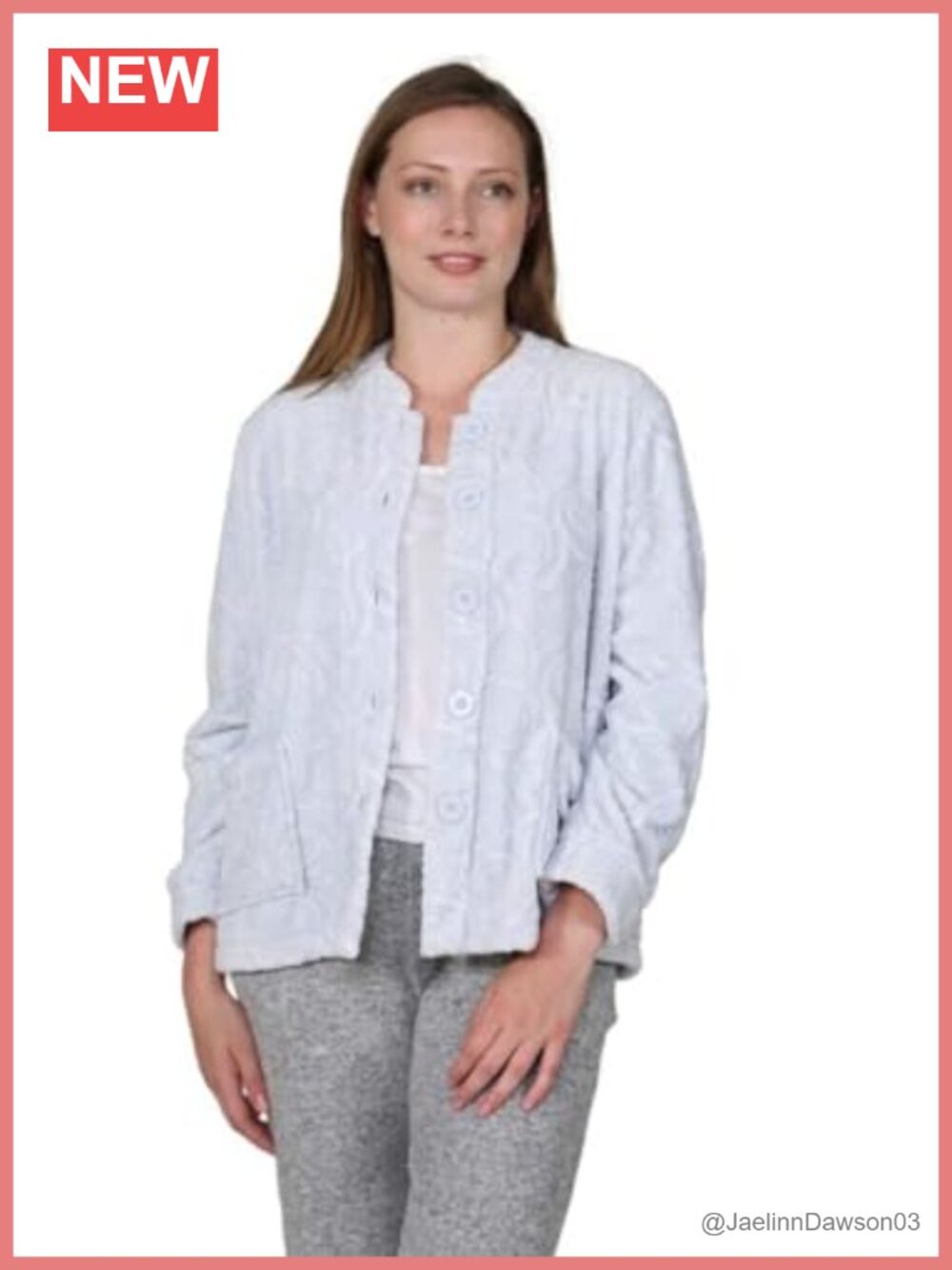 Fleece Bed Jacket Rose Sculptured Button Front Pockets Mandarin Collar